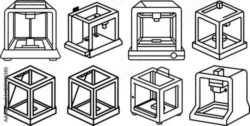 Set of 3d printer outline vector illustration line art