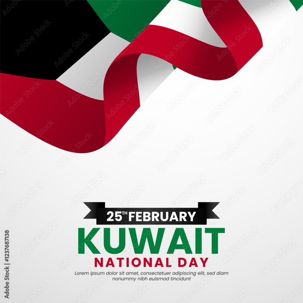 Obraz premium Kuwait National Day 25th February with realistic waving flag banner background