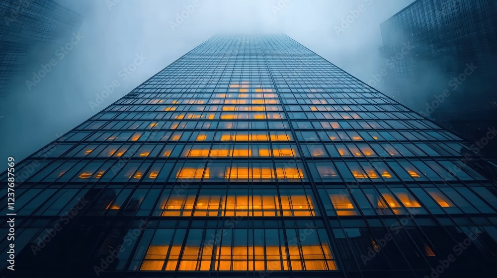 custom made wallpaper toronto digitalCity skyscraper, night fog, illuminated windows, urban scene, business
