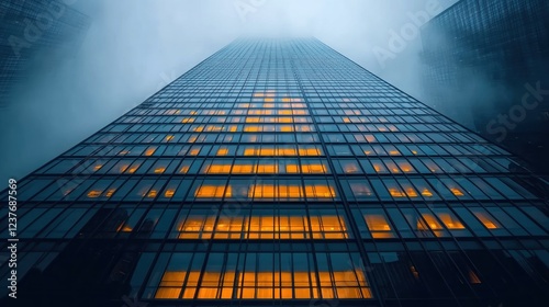 Wallpaper Mural City skyscraper, night fog, illuminated windows, urban scene, business Torontodigital.ca