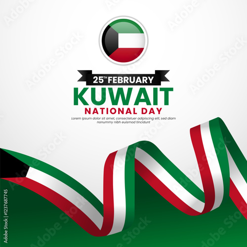 Kuwait ribbon flag for Independence day or National day. Suitable for social media, banner, greeting card