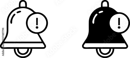 Bell icon set outline and silhouette vector illustration