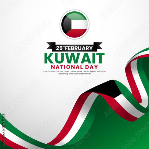 Kuwait ribbon flag for Independence day or National day. Suitable for social media, banner, greeting card