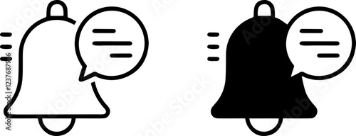 Bell icon set outline and silhouette vector illustration