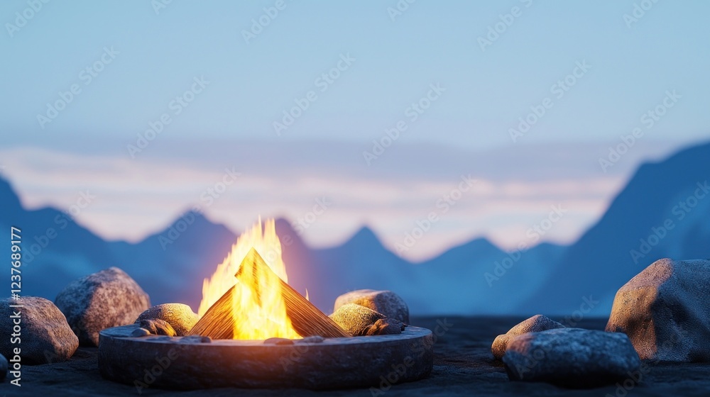 Campfire at Twilight with Mountain View Campfire at Twilight with Mountain View