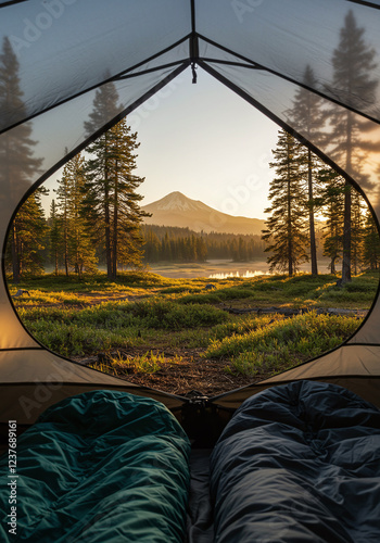 テントから見た美しい風景｜森林｜湖畔｜Beautiful scenery from the tent | Forest | Lakeside photo