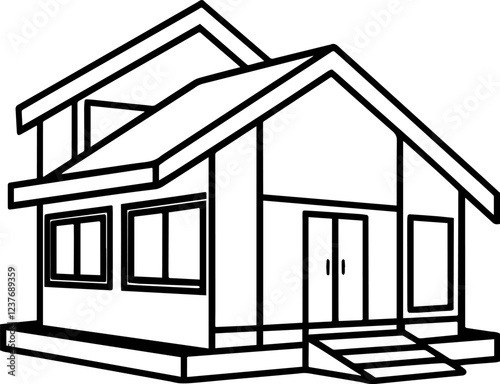 modern house design outline vector illustration line art