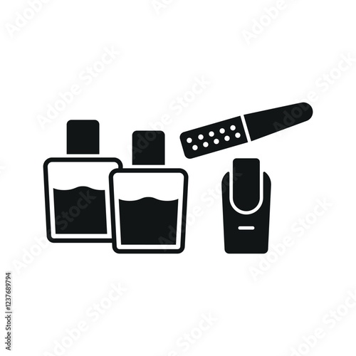 Nail polish bottle and nail file set beauty salon icon in flat style, featuring a sleek nail polish bottle and a smooth nail file, perfect for manicure and beauty themes.