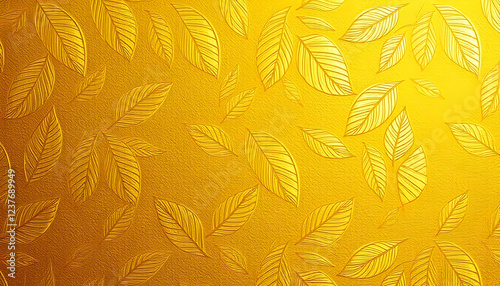 Autumn leaves pattern, golden yellow background, intricate leaf designs, warm tones, botanical illustration, seamless texture, Japanese-inspired art, elegant nature motif, vector graphics style, minim
