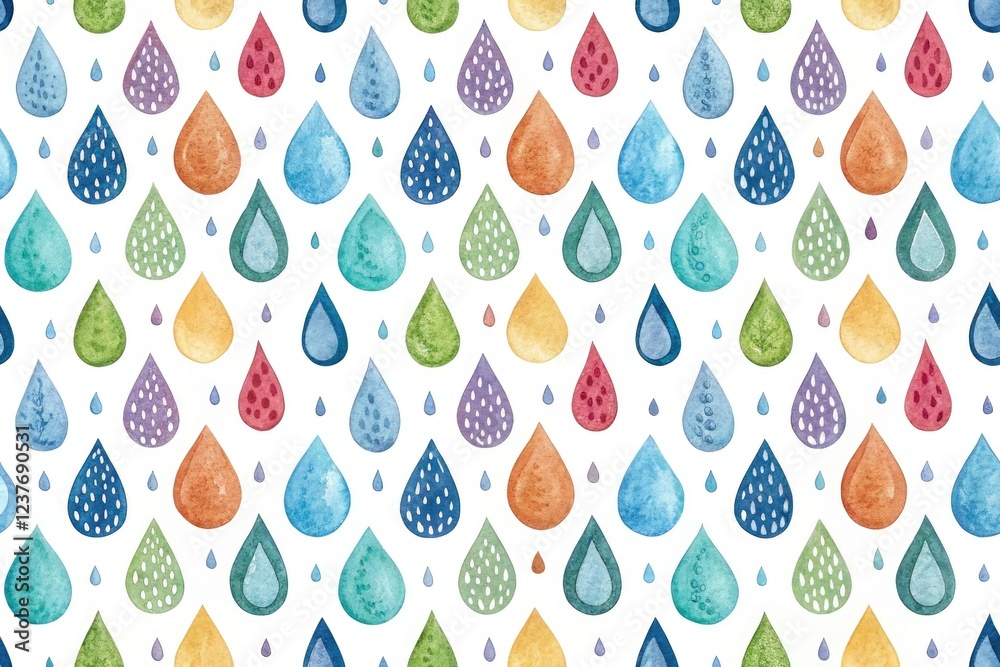 Hand painted watercolor rain drops seamless pattern isolated on white, delicate look, calming atmosphere, raindrop patterns, seamless repeat Hand painted watercolor rain drops seamless pattern isolated on white, delicate look, calming atmosphere, raindrop patterns, seamless repeat