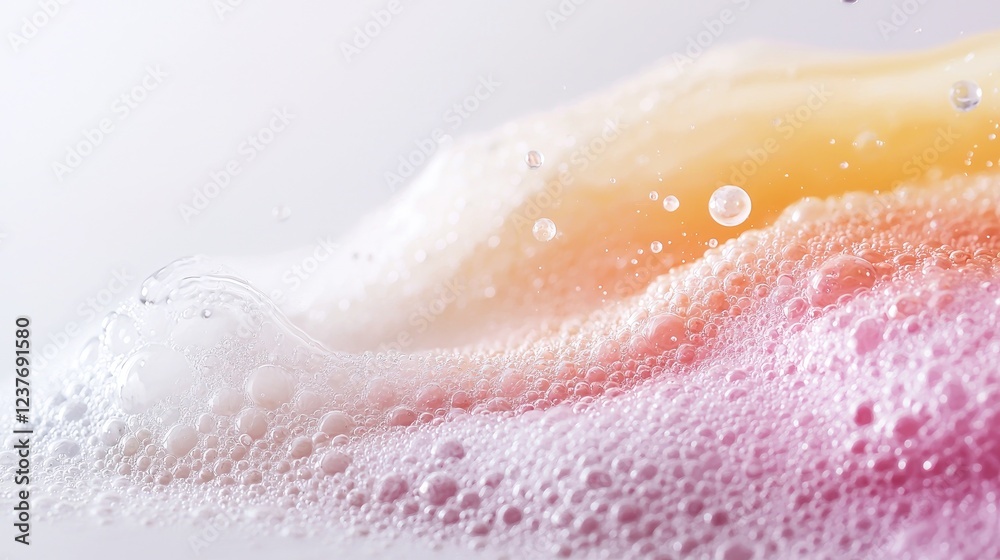 Fototapeta premium Pastel-colored foam bubbles close-up; cleaning, laundry, hygiene concept