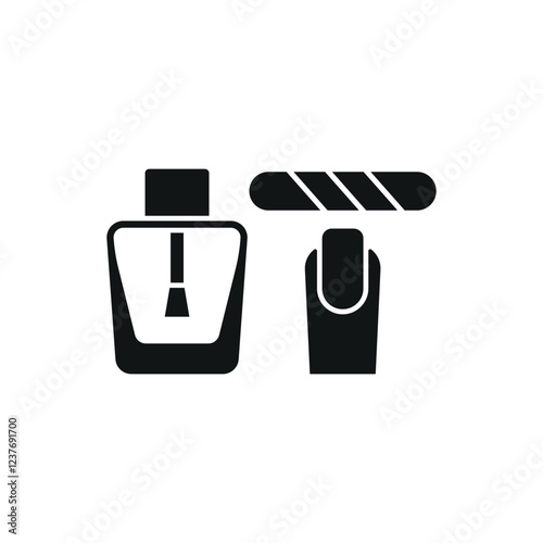 Nail polish bottle and nail file set beauty salon icon in flat style, featuring a sleek nail polish bottle and a smooth nail file, perfect for manicure and beauty themes.