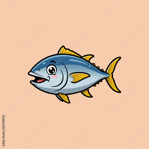 Cheerful Cartoon Tuna A Delightful Blue and Yellow Fish Illustration