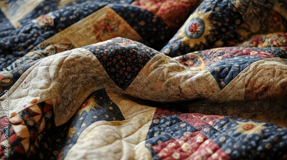 Traditional American-style quilt pattern with 25 fabric squares, rustic charm Traditional American-style quilt pattern with 25 fabric squares, rustic charm