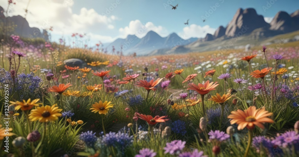 Obraz premium Insects and flowers in a colorful meadow ecosystem , wildlife photography, natural world, garden scenery