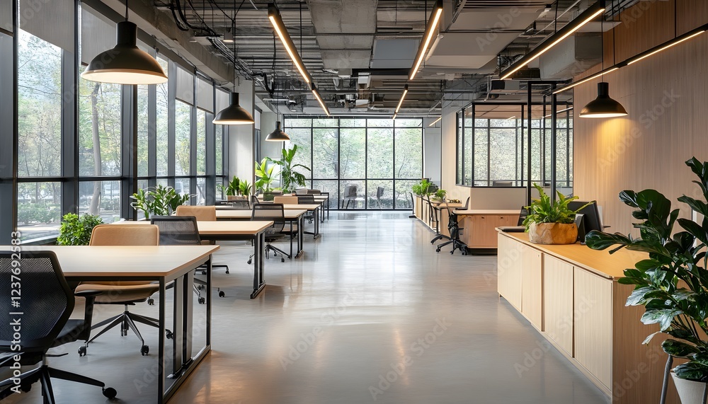 Fototapeta premium Modern Office Space Featuring Minimalist Design and Natural Light