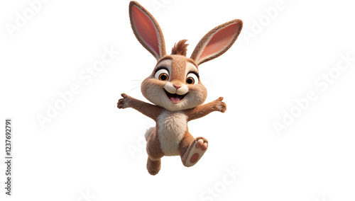 Cute cartoon Easter bunny rabbit, with big ears and a playful spring vibe, isolated on alpha channel