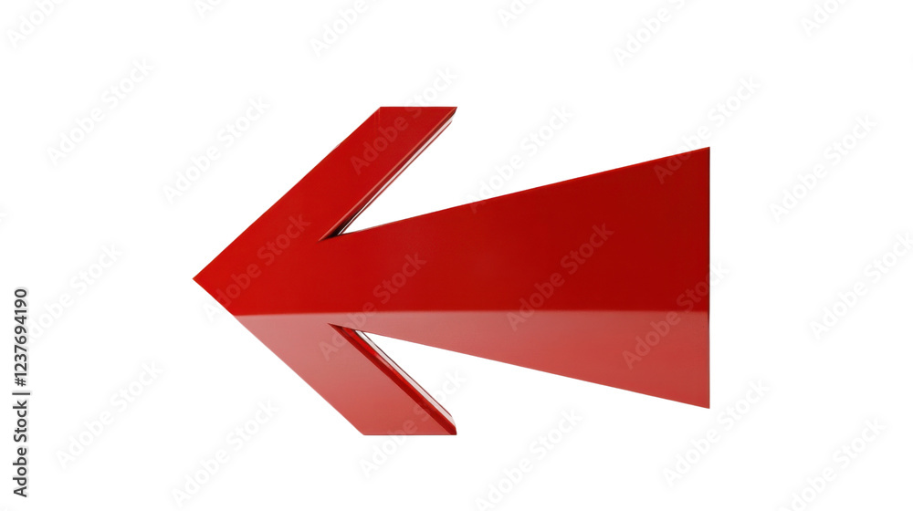 Big red 3d arrow pointing left on transparent background Big red 3d arrow pointing left on transparent background