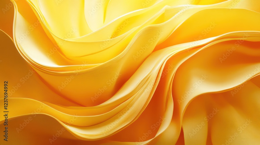Fototapeta premium Yellow silk fabric swirls, studio backdrop, soft light, design texture