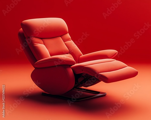 Modern red recliner on a red background photo