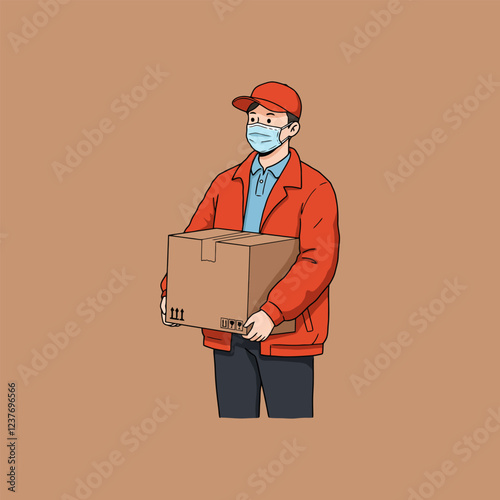 Masked Delivery Person A Simple Cartoon Illustration