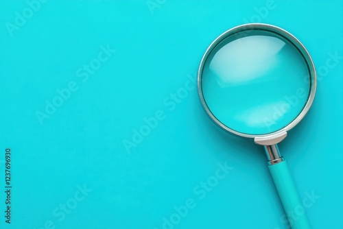 Teal Background Magnifying Glass Close Up View