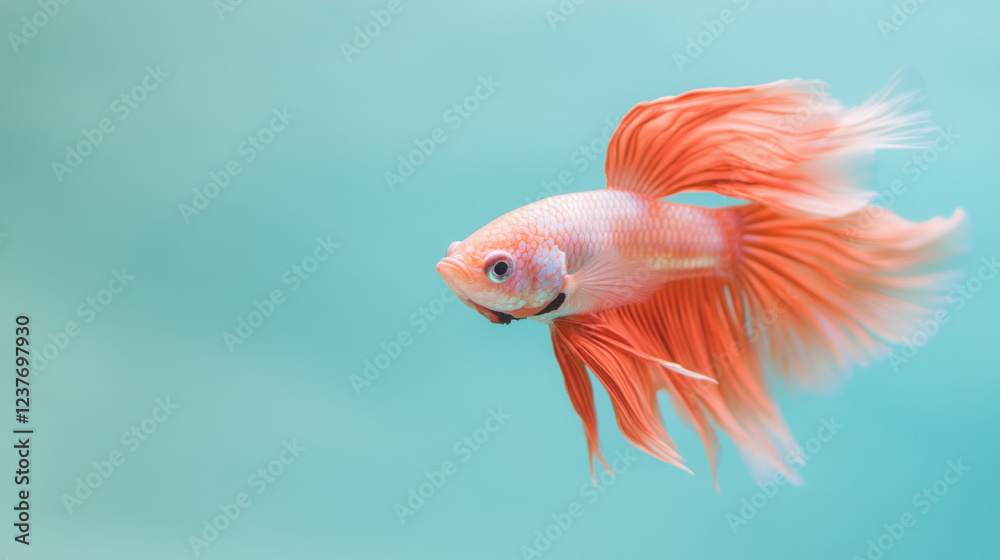 Siamese fighting fish swimming gracefully with vibrant orange fins, showcasing its beauty and elegance in serene aquatic environment Siamese fighting fish swimming gracefully with vibrant orange fins, showcasing its beauty and elegance in serene aquatic environment