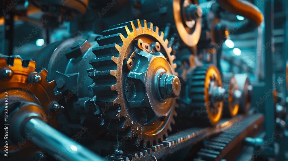 Fototapeta premium Metal engine gears wheels, closeup