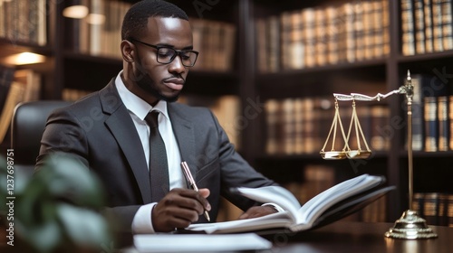 Student discipline law, African-American attorney consulting on student discipline, focused and professional, well-lit office