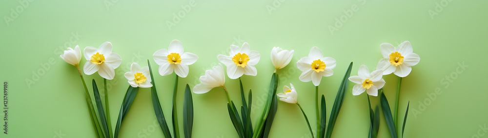 White daffodils on a green background, created with Generative AI technology White daffodils on a green background, created with Generative AI technology