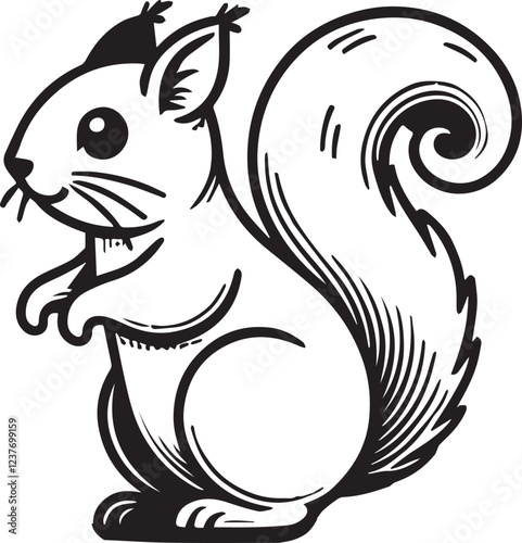 Squirrel vector in black and white