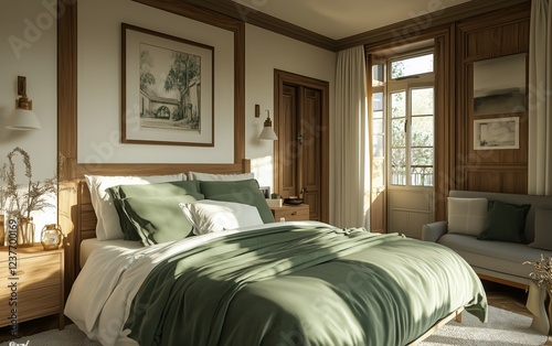 Cozy bedroom with natural light and elegant decor in a serene location