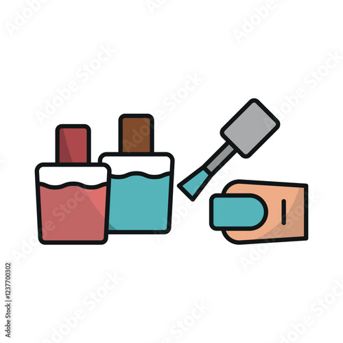 Nail polish bottle and nail file set beauty salon icon in flat style, featuring a sleek nail polish bottle and a smooth nail file, perfect for manicure and beauty themes.