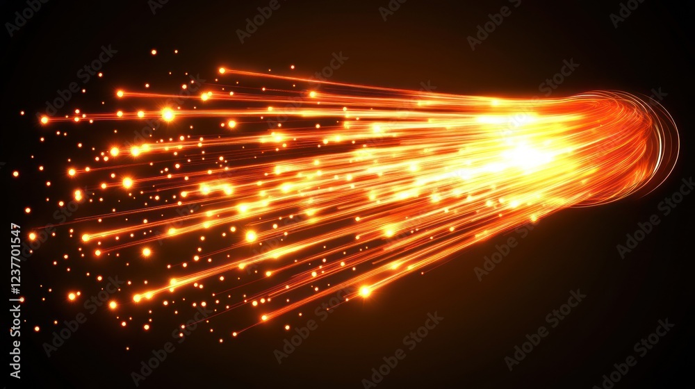 Obraz premium Fiber optic cable glowing, data transfer, dark background, technology