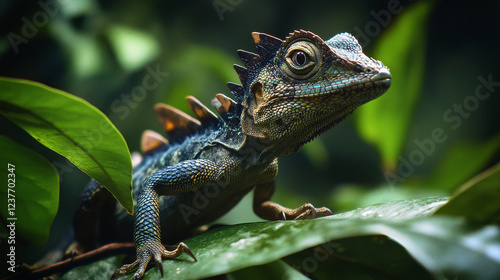 Dinosaur, cartoon prehistoric Oxalaia or Jurassic dino character, vector lizard. Dinosaur Oxalaia species of Jurassic era in jungle forest park for kids paleontology animal lizards or cartoon dino photo