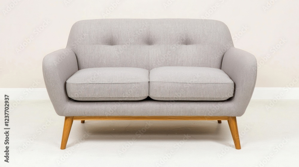 Fototapeta premium Grey Fabric Two Seater Sofa Mid Century Modern Style