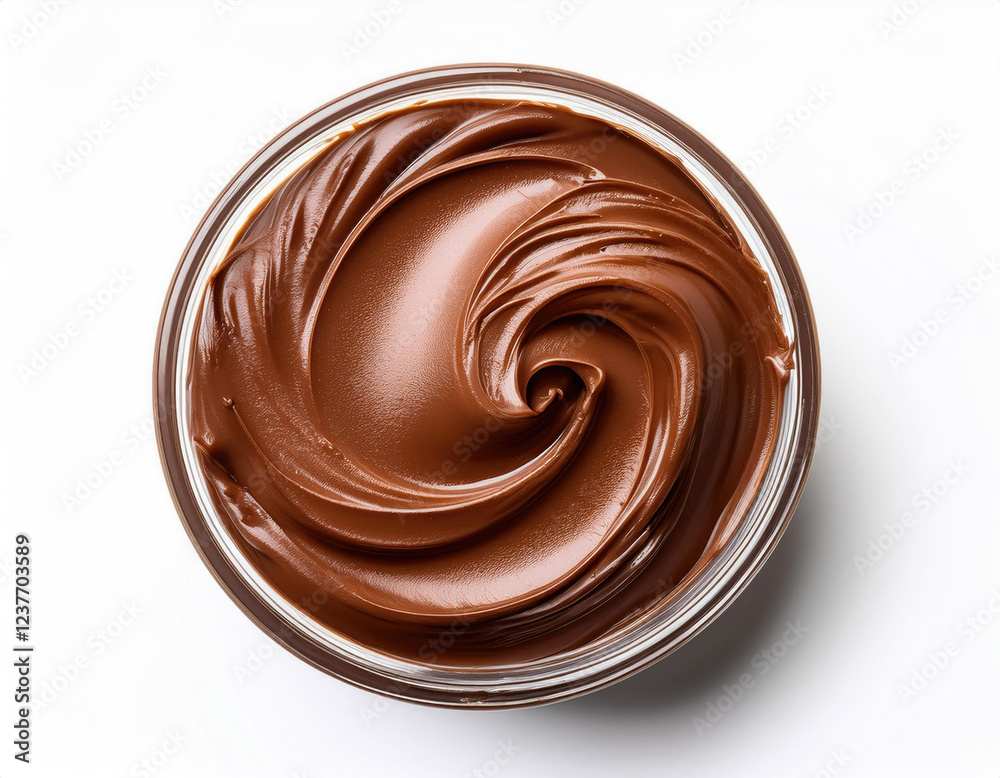 Chocolate cream spread isolated on white background, top view Chocolate cream spread isolated on white background, top view