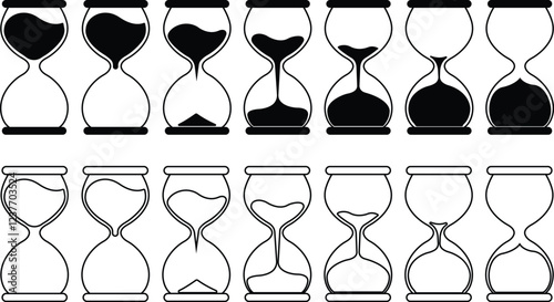 Hourglass icon in flat line set. Sand clock sign Reload hourglass timer vector for apps or web. Hourglass in realistic style isolated on transparent background. anti aging hourglass waiting slow time