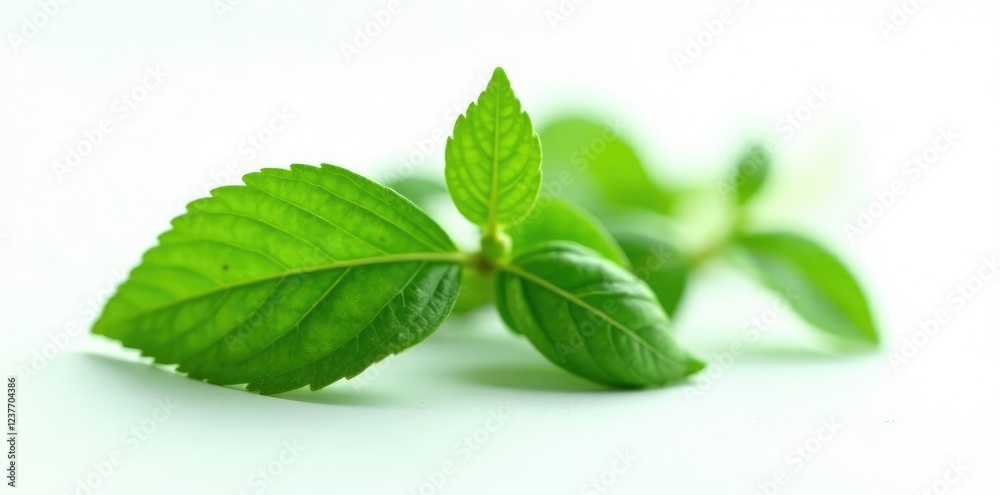 Fototapeta premium Dark green leafy plant isolated on white background, herb, herbaceae, garden