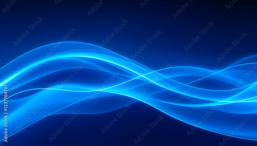 Fototapeta premium Abstract blue waves, glowing curves, sparkles, cosmic background, ethereal, digital art, neon blue, flowing energy, luminous lines, starry sky, smooth gradients, futuristic, dynamic composition, elect