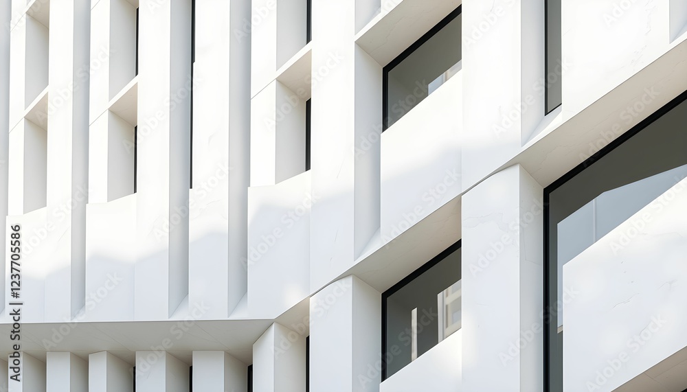 Modern White Building Facade with Geometric Design Modern White Building Facade with Geometric Design