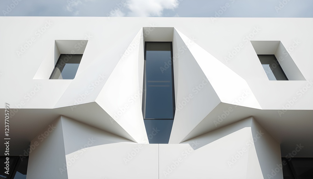 Fototapeta premium Abstract Facade of Modern Building with Geometric Windows