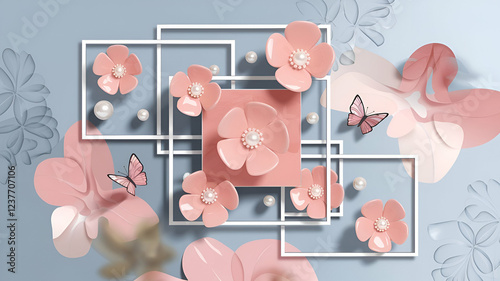 floral and frame decoration background wall wallpaper home, room decoration                                                                   