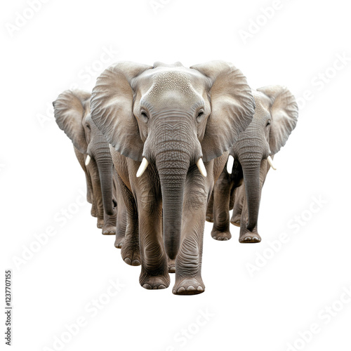 Majestic Elephant Herd Marching Forward on Transparent background