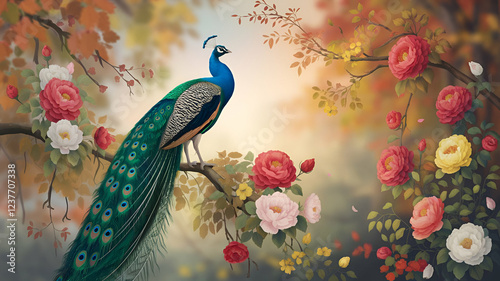 Chinoiserie Wallpaper, Peacock Wall Mural, Wallpaper Vintage, Chinoiserie Wallpaper Peel and Stick, Wallpaper With Birds and Flowers, Mural