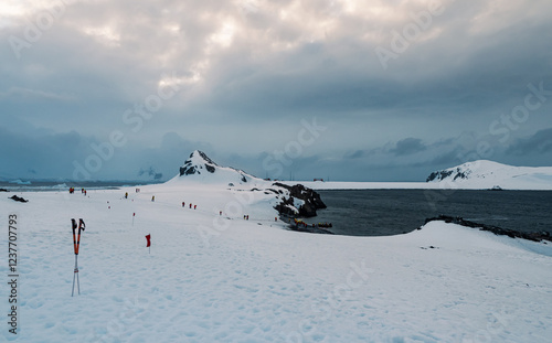 Tourists disembark on Antarctic shore