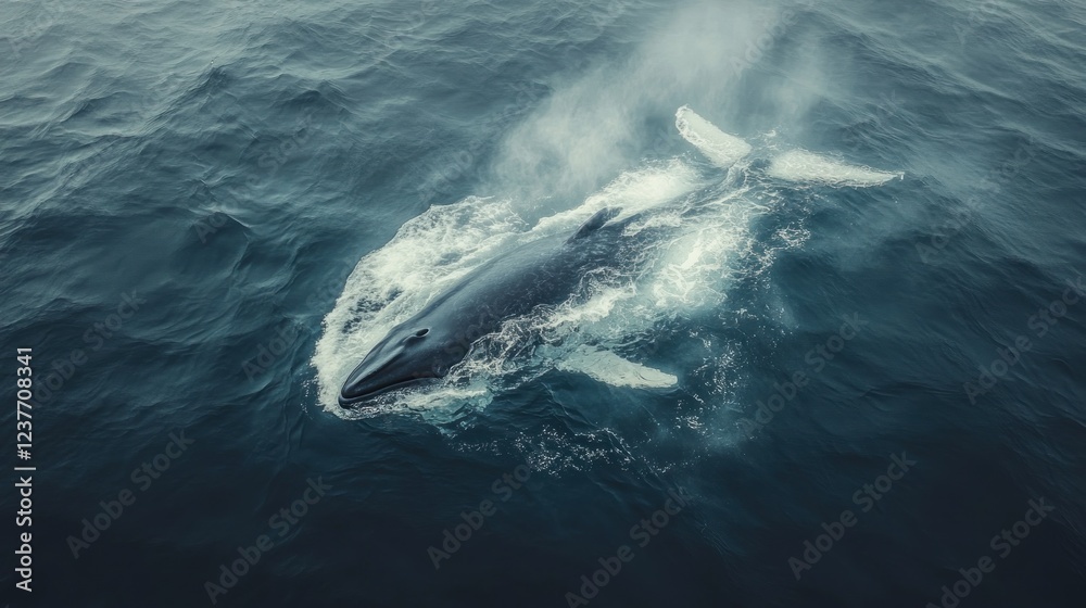 Fototapeta premium Whale surfacing ocean water aerial view