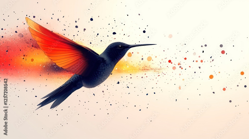 Obraz premium Hummingbird in flight, vibrant colors, blurred background, nature wallpaper