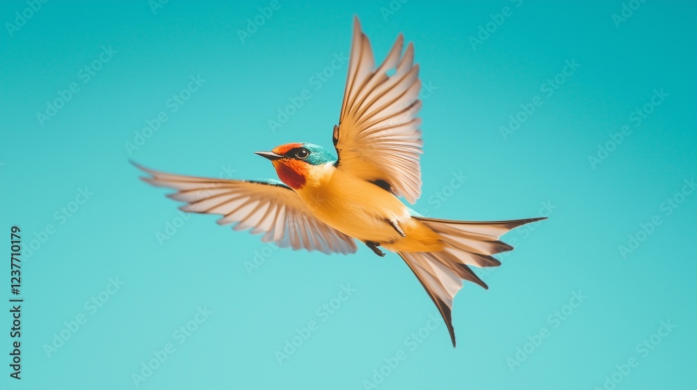 Obraz premium Majestic Swallow Soaring in a Vibrant Blue Sky