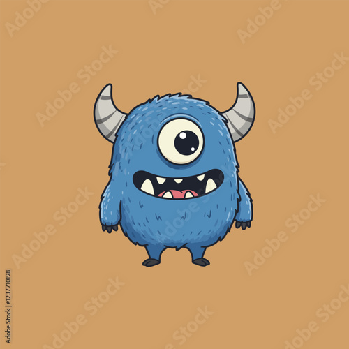 Cheerful One Eyed Blue Monster A Playful Cartoon Illustration